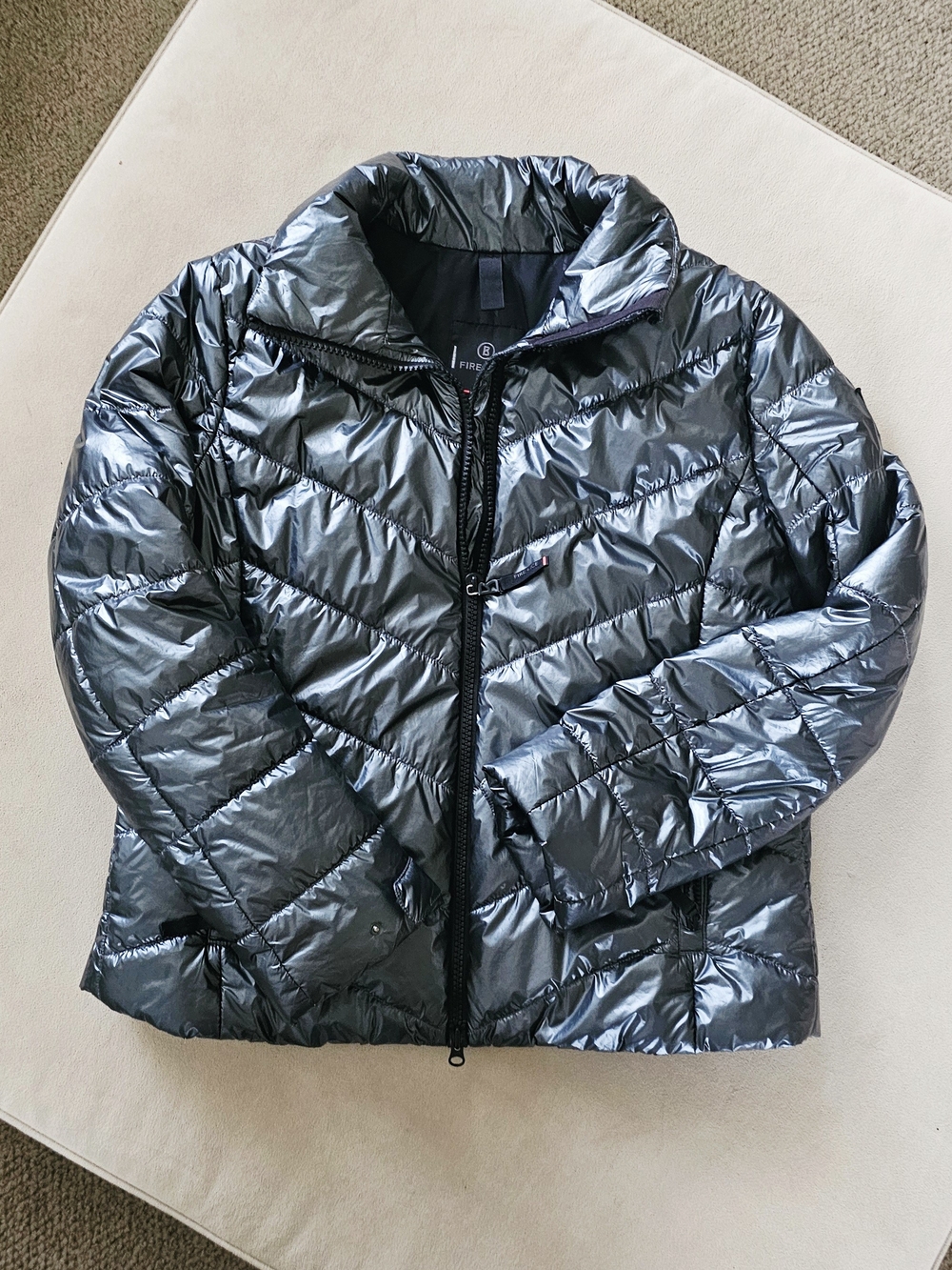 Bogner Metallic Silver Quilted Puffer Jacket